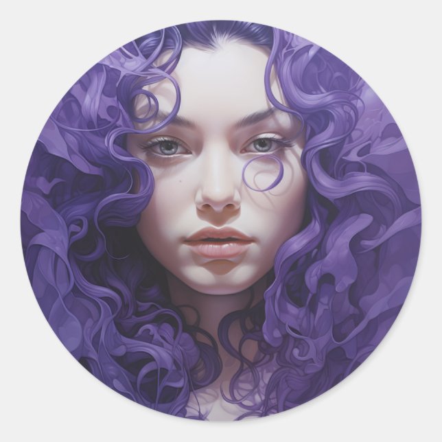 Redonda Pegatina Belleza morada ondulante (Anverso)