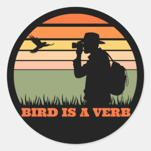 Redonda Pegatina Birdwatching Bird Retro Sunset