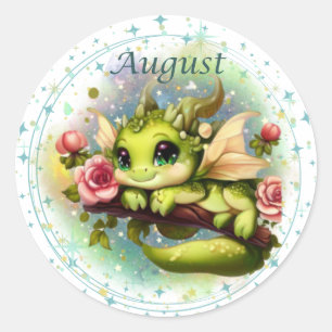Redonda Pegatina Birthstone August Peridot Dragon