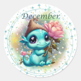 Redonda Pegatina Birthstone December Turquoise Dragon