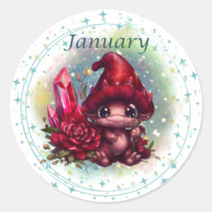 Redonda Pegatina Birthstone January Garnet Dragon
