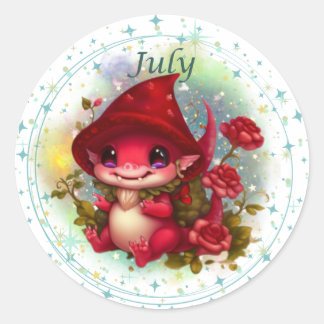 Redonda Pegatina Birthstone July Ruby Dragon