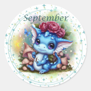 Redonda Pegatina Birthstone September Sapphire Dragon