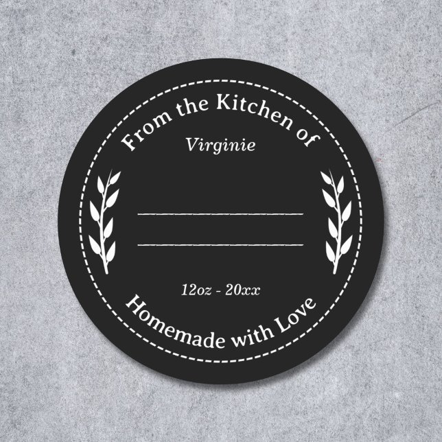 Redonda Pegatina Black Homemade with Love Label (Black Homemade with Love Label Sticker)