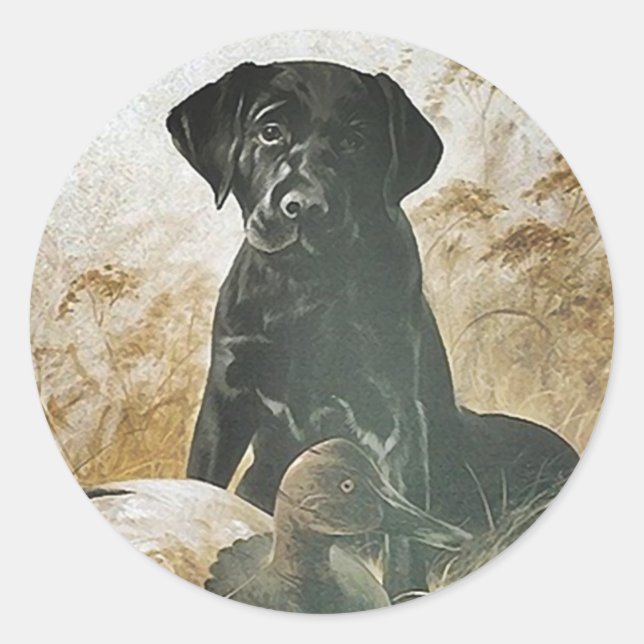 Redonda PEGATINA Black Lab labrador retriever decoy dog (Anverso)