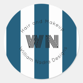 Redonda pegatina blanco azul monograma logotipo de negocio