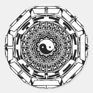 Redonda Pegatina (blanco) de Yin Yang de la mandala