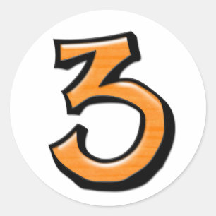 Redonda Pegatina blanco naranja número 3