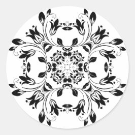 Redonda Pegatina blanco y negro de Damask