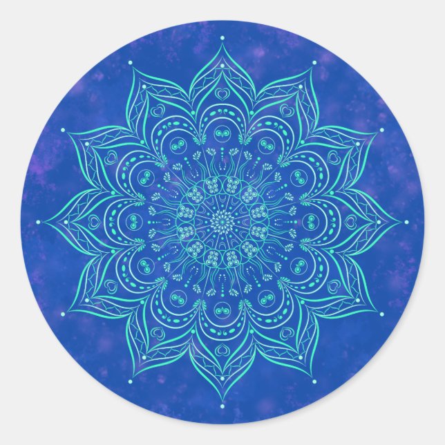 Redonda Pegatina Blue and Aqua Mandala (Anverso)