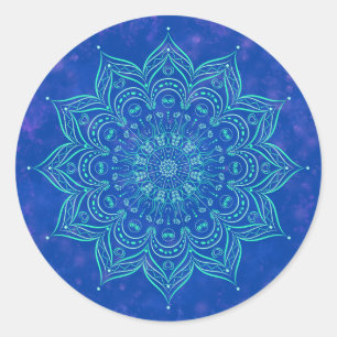 Redonda Pegatina Blue and Aqua Mandala