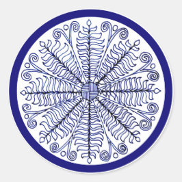 Redonda Pegatina Blue Fern Leaves