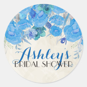 Redonda Pegatina Blue Flower Bridal Shower