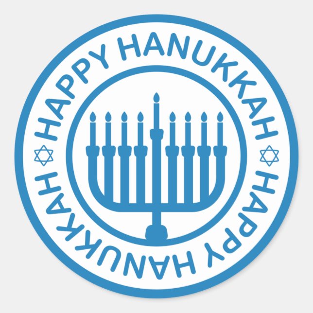 Redonda Pegatina Blue Hanukkah Menorah (Anverso)