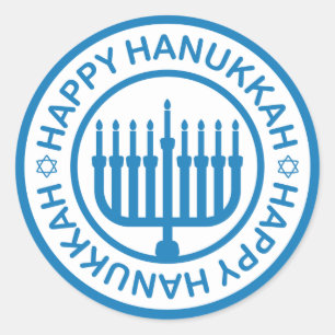 Redonda Pegatina Blue Hanukkah Menorah