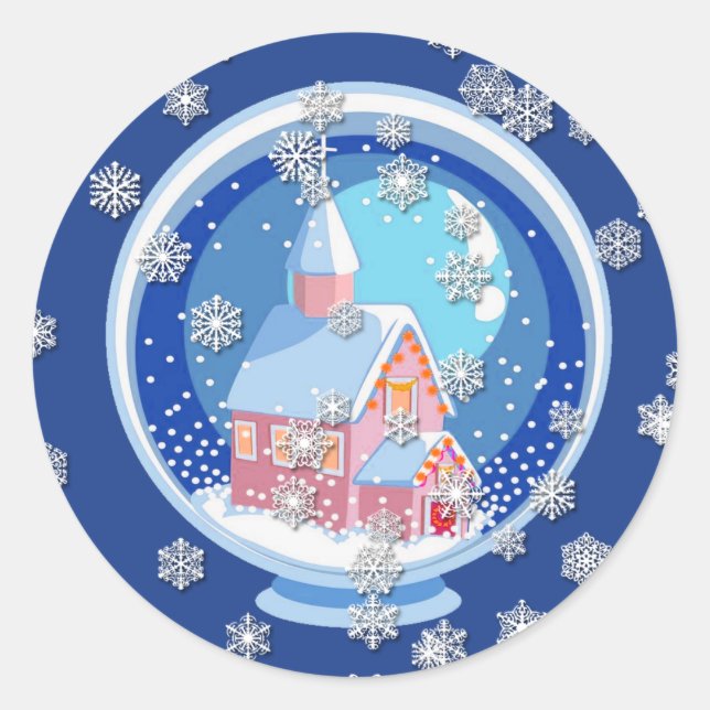 Redonda Pegatina Blue Snowglobe (Anverso)