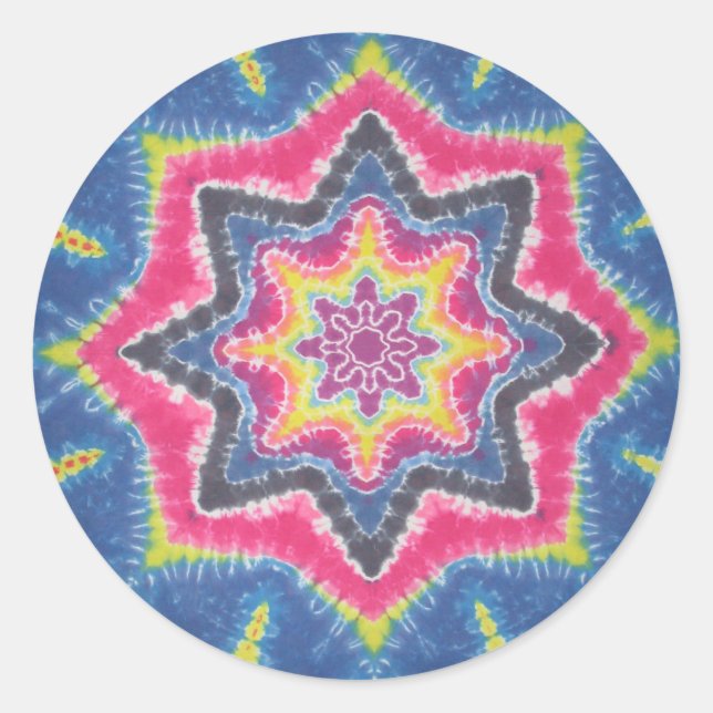 Redonda Pegatina Blue Star Tie Dye (Anverso)