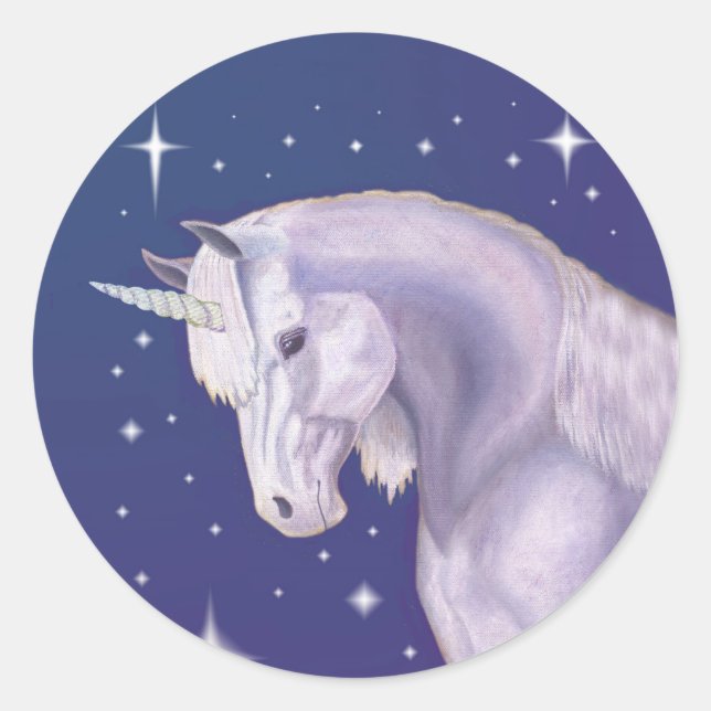 Redonda Pegatina Blue Starry Unicorn (Anverso)