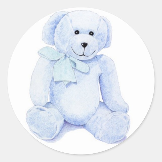 Redonda Pegatina Blue Teddy Bear (Anverso)