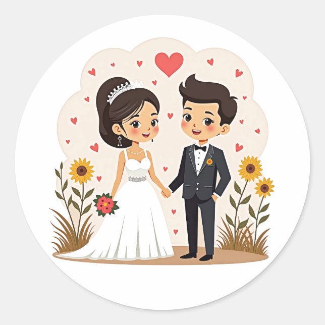 Redonda Pegatina Boda (Anverso)