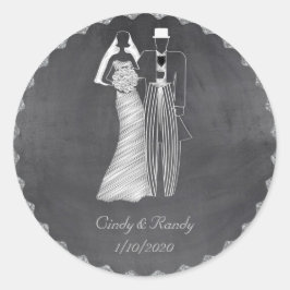 Redonda Pegatina Boda Chalkboard Bride y Groom
