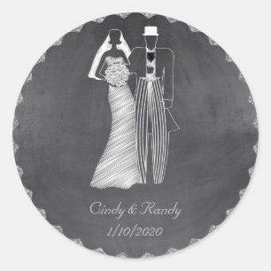 Redonda Pegatina Boda Chalkboard Bride y Groom