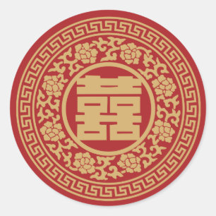 Redonda Pegatina Boda chino de doble felicidad