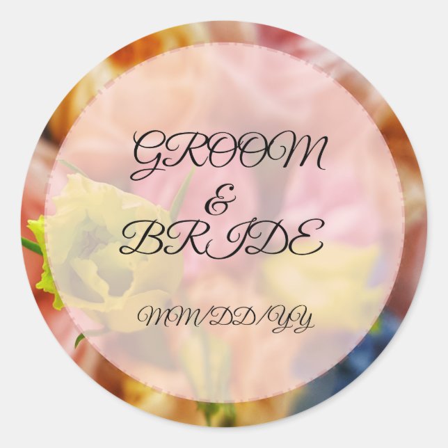 Redonda Pegatina boda cosa . novio y novia Textos (Anverso)