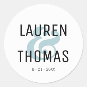 Redonda Pegatina Boda de Ampersand Azul y Negro