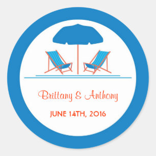 Redonda Pegatina Boda de Beach Chair