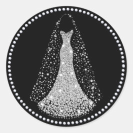 Redonda Pegatina Boda de Black and Silver Faux