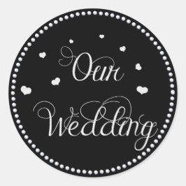 Redonda Pegatina Boda de Black and Silver Faux