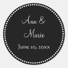 Redonda Pegatina Boda de Black and Silver Faux