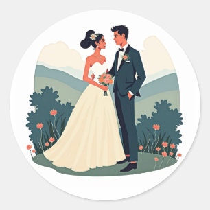 Redonda Pegatina Boda de Bride y Groom