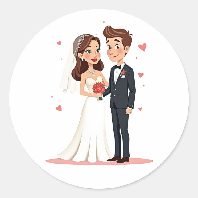 Redonda Pegatina Boda de Bride y Groom (Anverso)