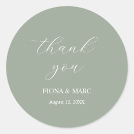 Redonda Pegatina boda de caligrafía verde sabio simple