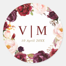 pegatina boda de color rojo burdeos adorable