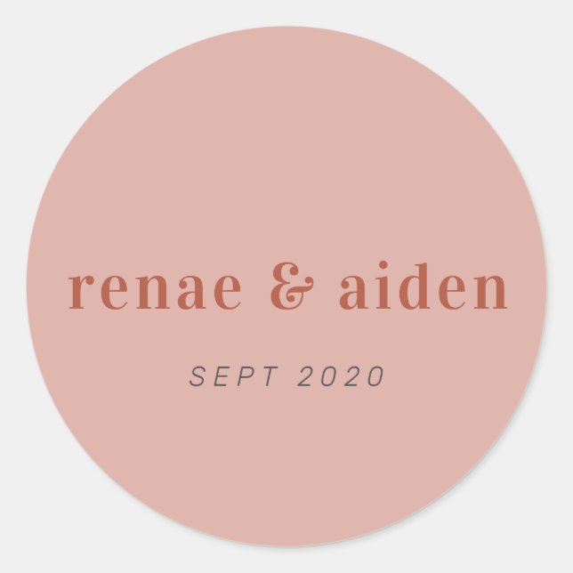 Redonda Pegatina boda de Coral y Óxido Moderno (Anverso)