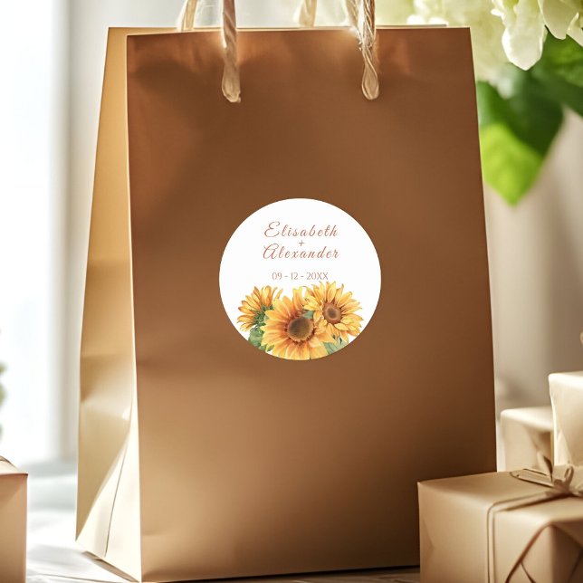 Redonda Pegatina Boda de girasol (Subido por el creador)