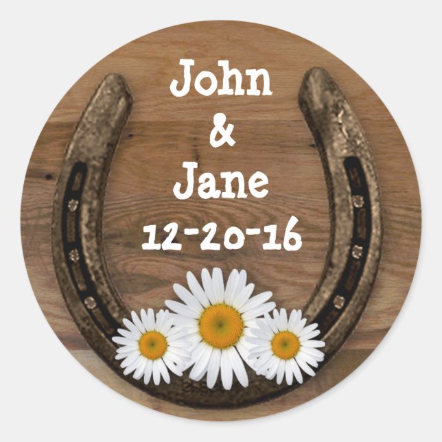 Redonda Pegatina Boda de Horseshoe (Anverso)