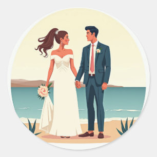 Redonda Pegatina Boda de la Brisa del Mar