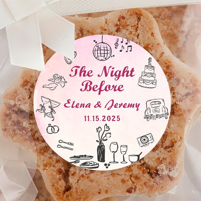 Redonda Pegatina Boda de mano extravagante rosa y capricho (Subido por el creador)