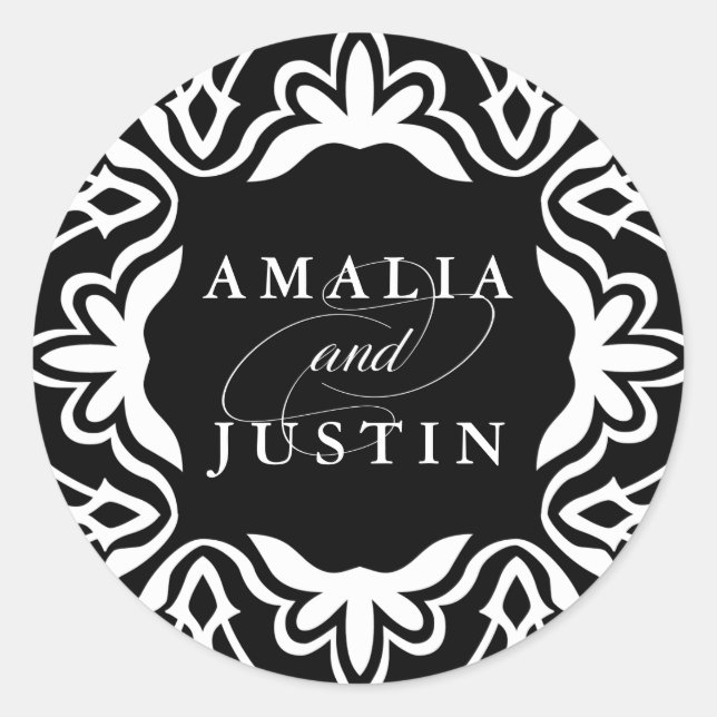 Redonda Pegatina Boda de Marrakesh | Negro (Anverso)