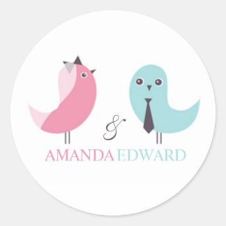 Redonda Pegatina boda de Novia y Aves Groom