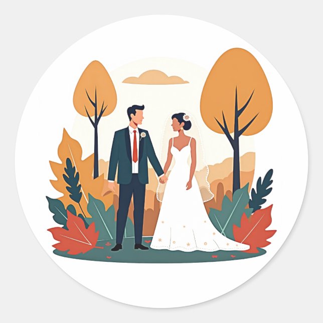 Redonda Pegatina Boda de otoño (Anverso)