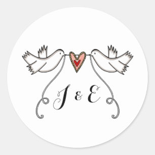 Redonda Pegatina Boda de palomas blancas personalizadas