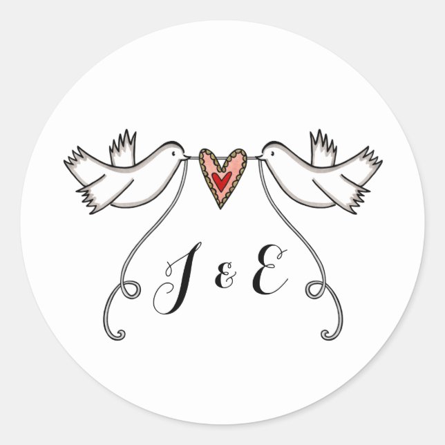 Redonda Pegatina Boda de palomas blancas personalizadas (Anverso)