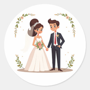 Redonda Pegatina Boda de parejas alegres
