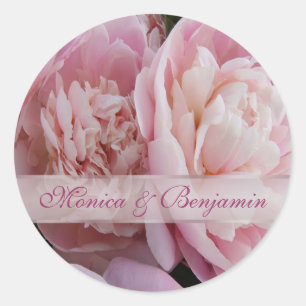 Redonda Pegatina Boda de peonía rosa