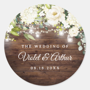 Redonda Pegatina Boda de Rustic Floral String Lights